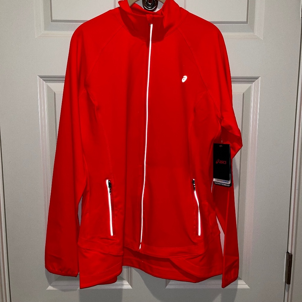 Asics womens running packable jacket size large reflective coral reef color NWT